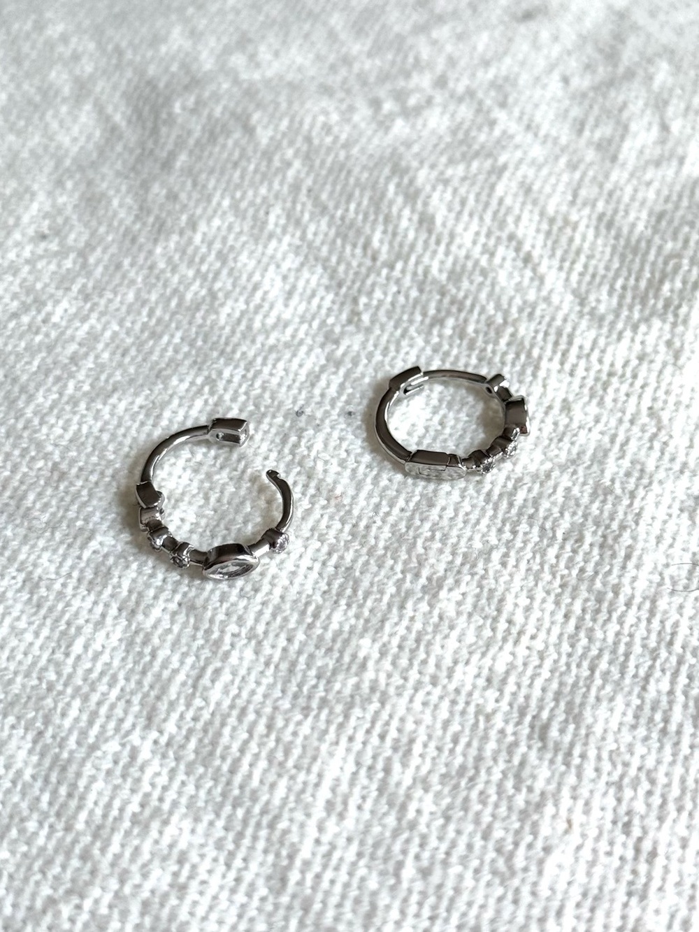 NEW! Gold Plated CZ Huggie Hoop Earrings - Silver - Picture 6 of 6